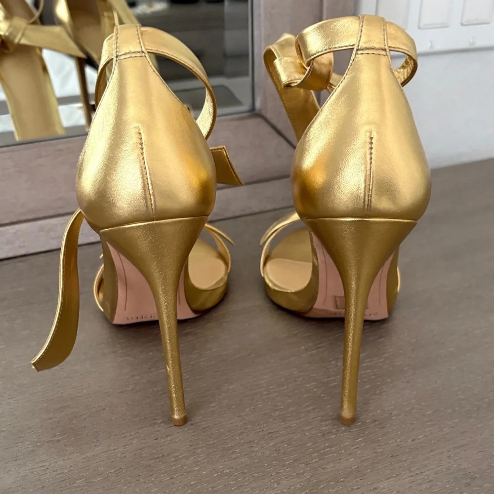 Alexandre Birman Clarita Gold Heels with Bow Accent - Picture 4 of 6